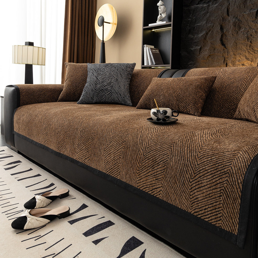 Modern Stretch Sofa Slipcover Set with Herringbone Chevron Texture Bowlift