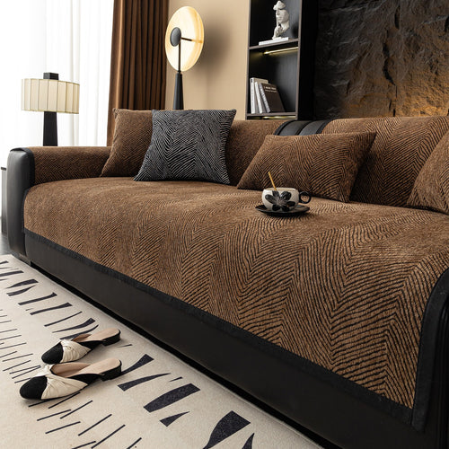 Modern Stretch Sofa Slipcover Set with Herringbone Chevron Texture Bowlift