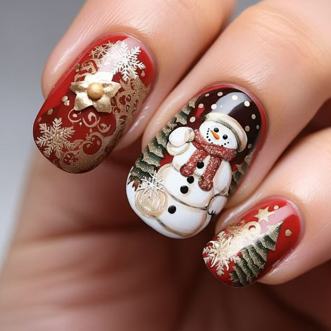 Festive artificial nails with creative snowman design Bowlift