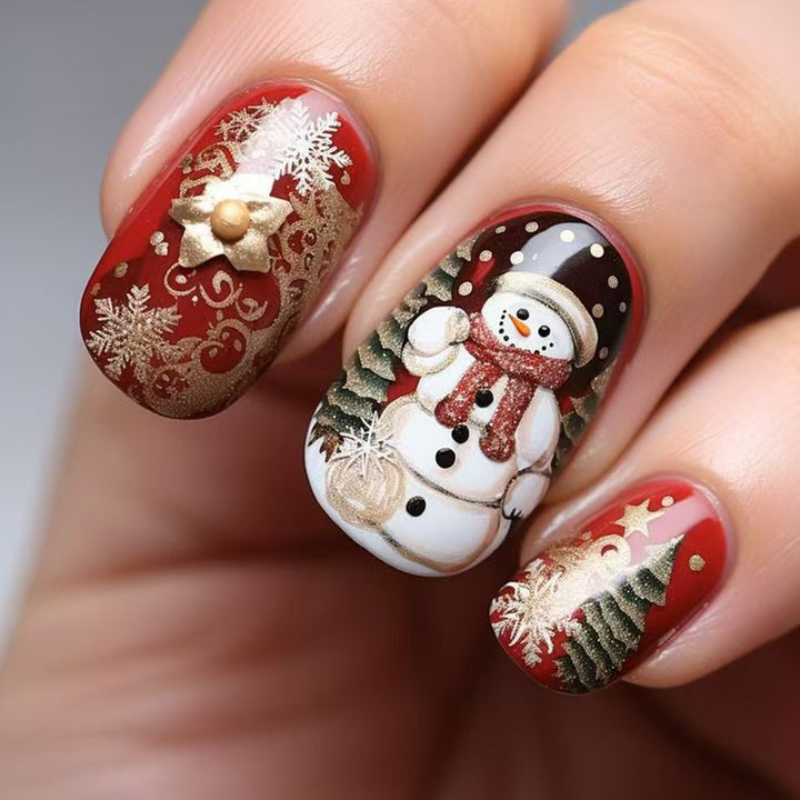 Festive artificial nails with creative snowman design Bowlift
