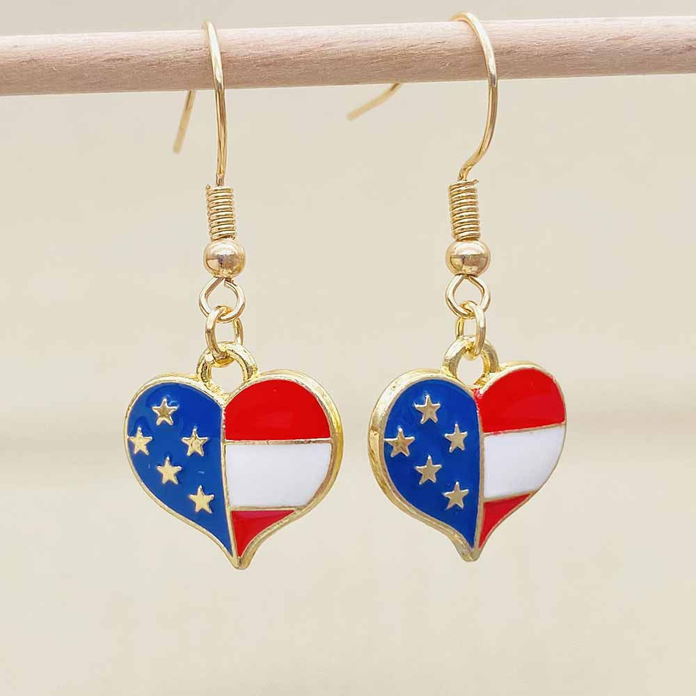 Women's filigree drop earrings with enameled flag pendants and metal hook closure Bowlift