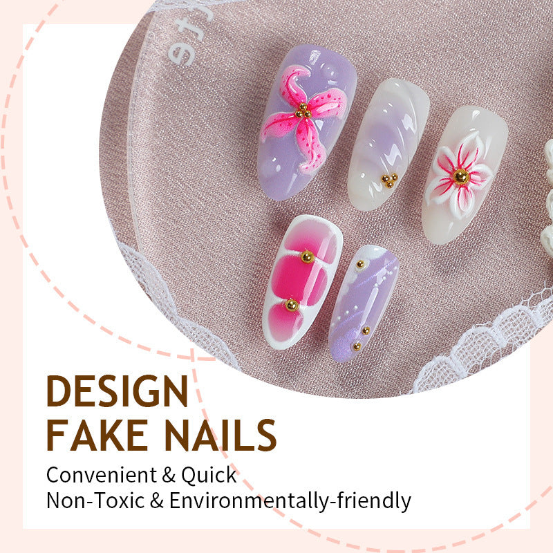 Artificial nail set with floral decorations and delicate glitter Bowlift