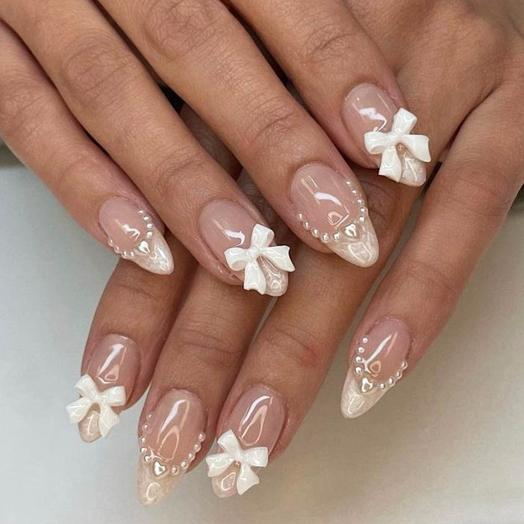 Artificial nail set with elegant bows and 3D decorations Bowlift