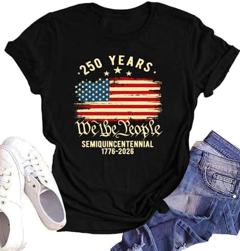 Unisex nan Patriotic semiquincentennial graphic cotton tee with distressed American flag and We the People print Bowlift