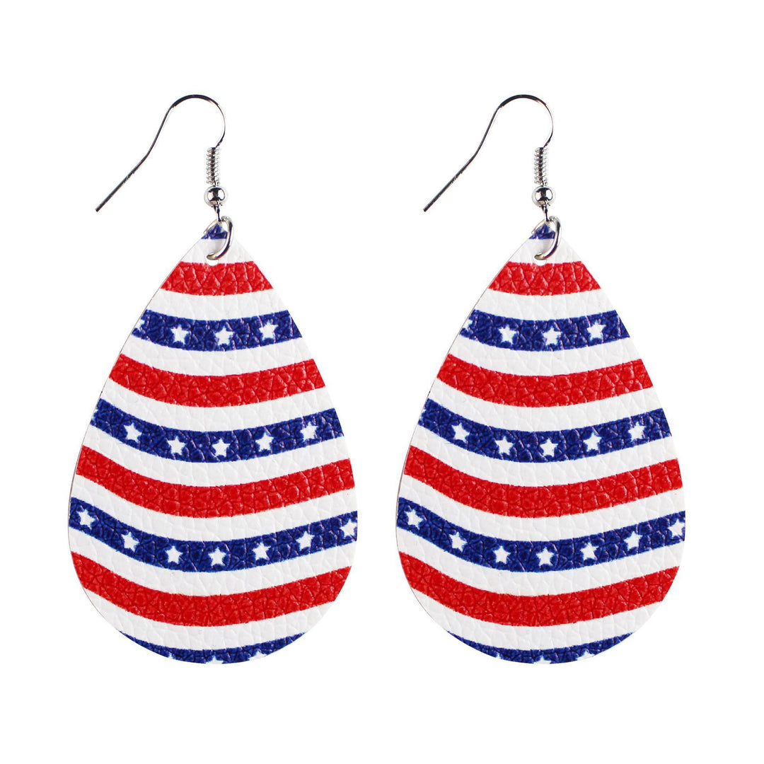 Women's star stripe print faux leather drop earrings with fishhook Bowlift