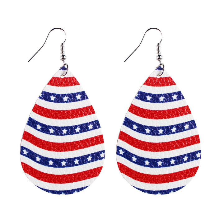 Women's nan teardrop-shaped faux leather earrings with star and stripe print Bowlift