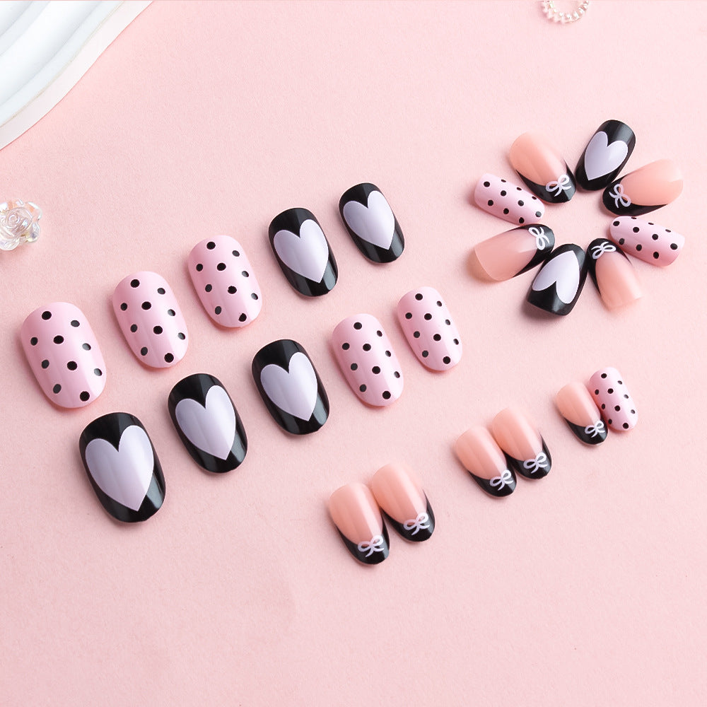 Artistic Heart-Themed Press-On Nail Set Bowlift