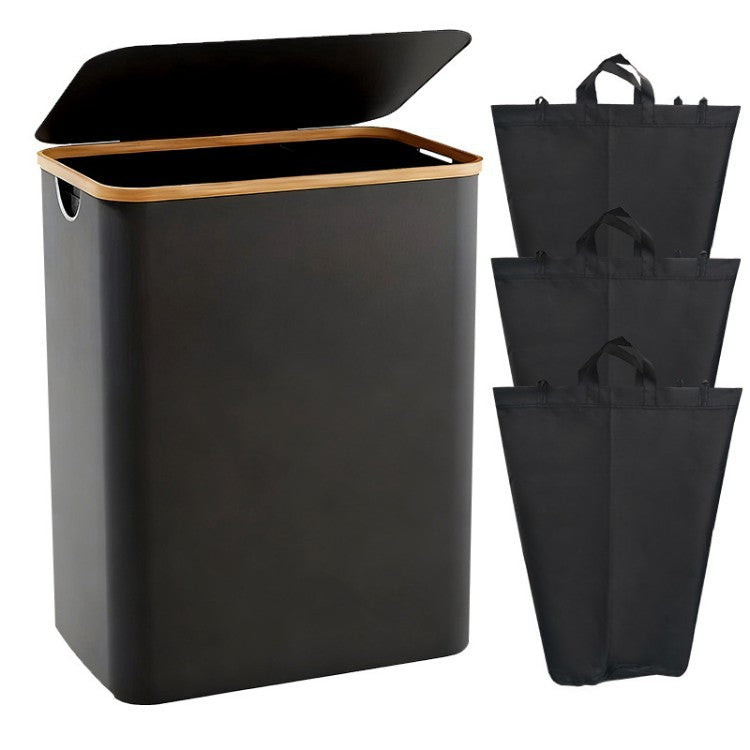 Laundry separation system with bamboo lid and multiple compartments Bowlift