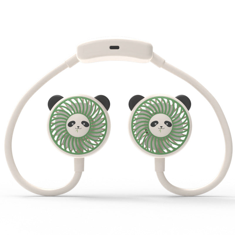Unisex portable USB neck fan with two animal-shaped fan heads, flexible neckband, rechargeable Bowlift