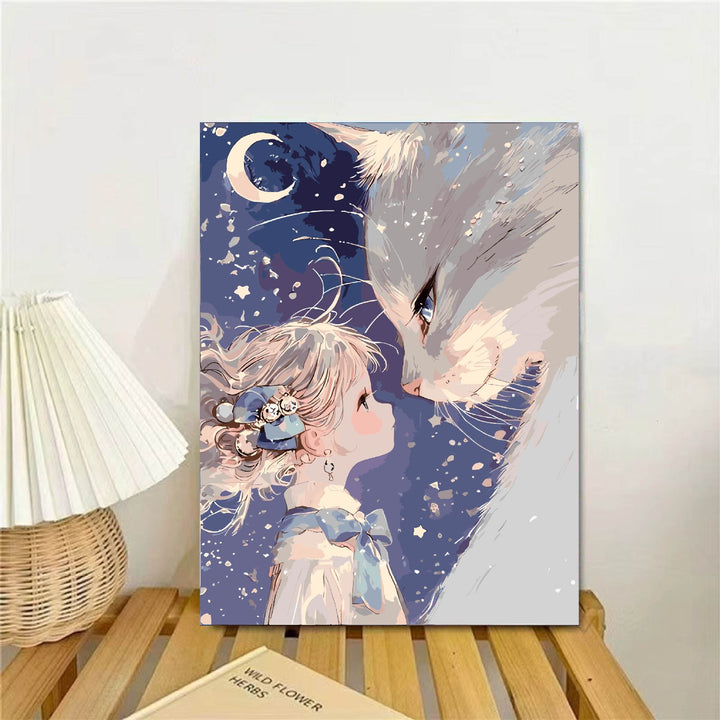 Whimsical Fantasy Cat and Girl Wall Art Bowlift