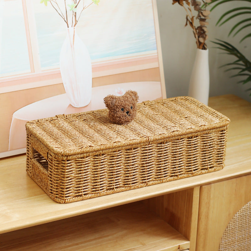 Decorative Woven Storage Box with Cute Bear Lid Bowlift