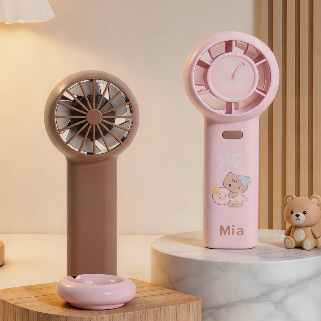 Women's Portable Handheld Fan with Ergonomic Design and Cute Bowlift Motif