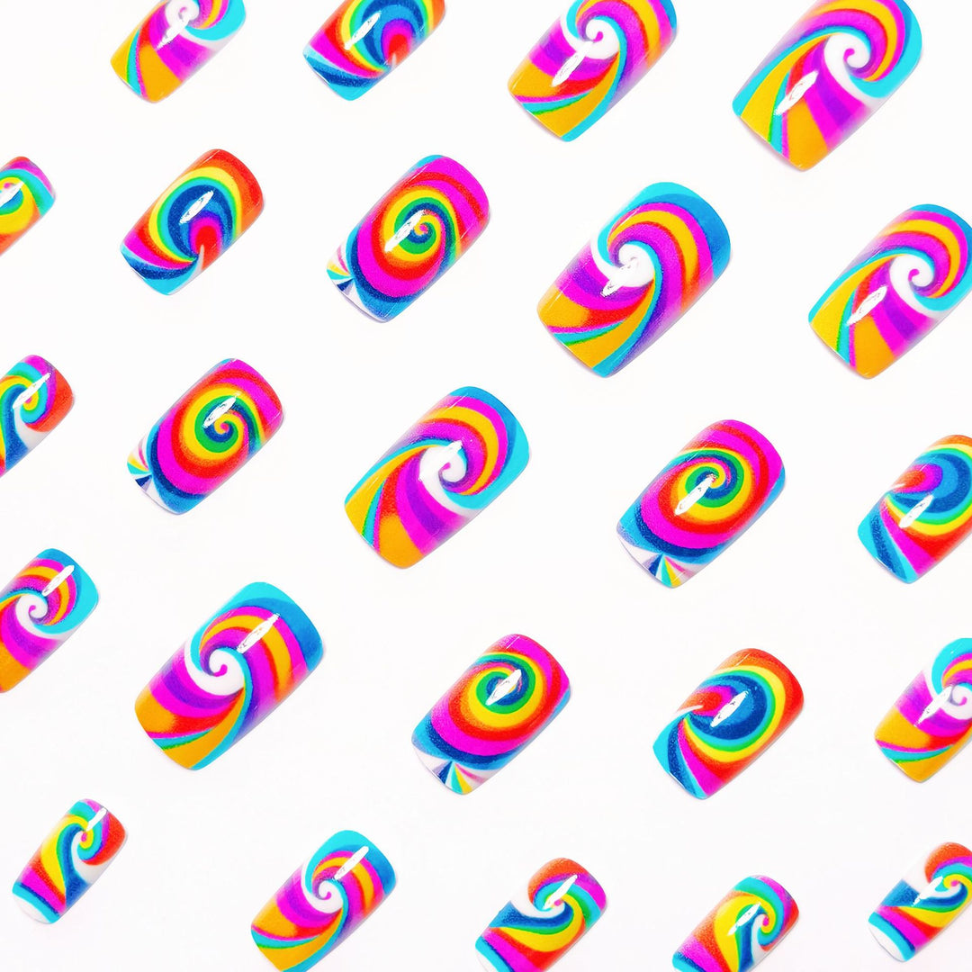 Creative nail art with colorful spiral pattern Bowlift