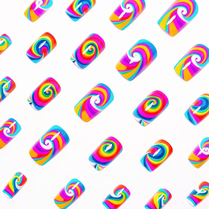 Creative nail art with colorful spiral pattern Bowlift