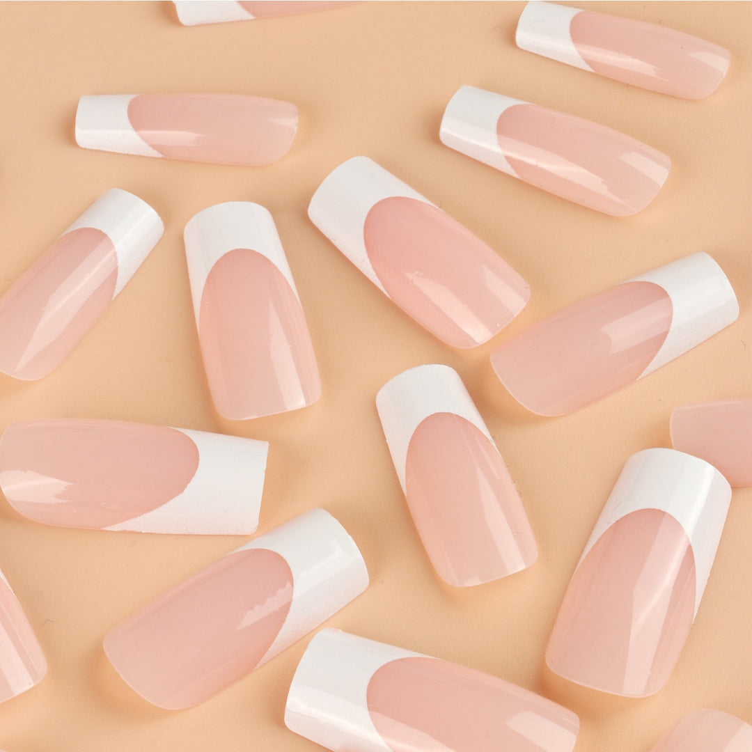 Elegant French Tip Press-On Nail Set Bowlift