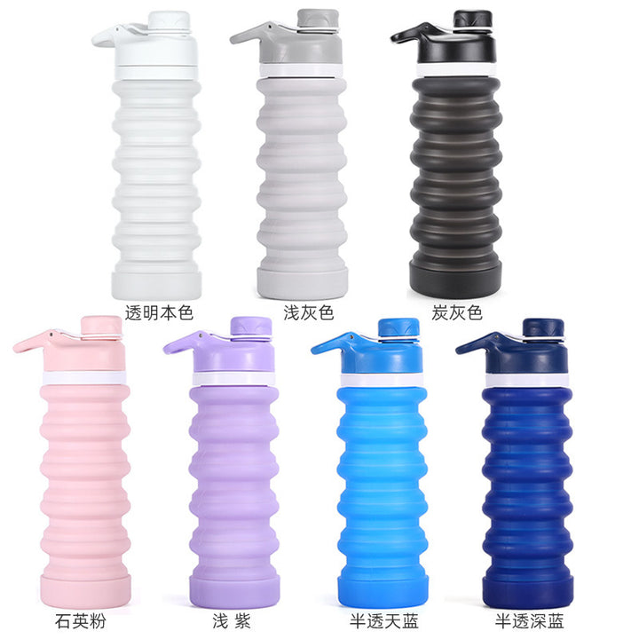 Collapsible silicone water bottle with ergonomic ribbed grip and flip-top spout Bowlift