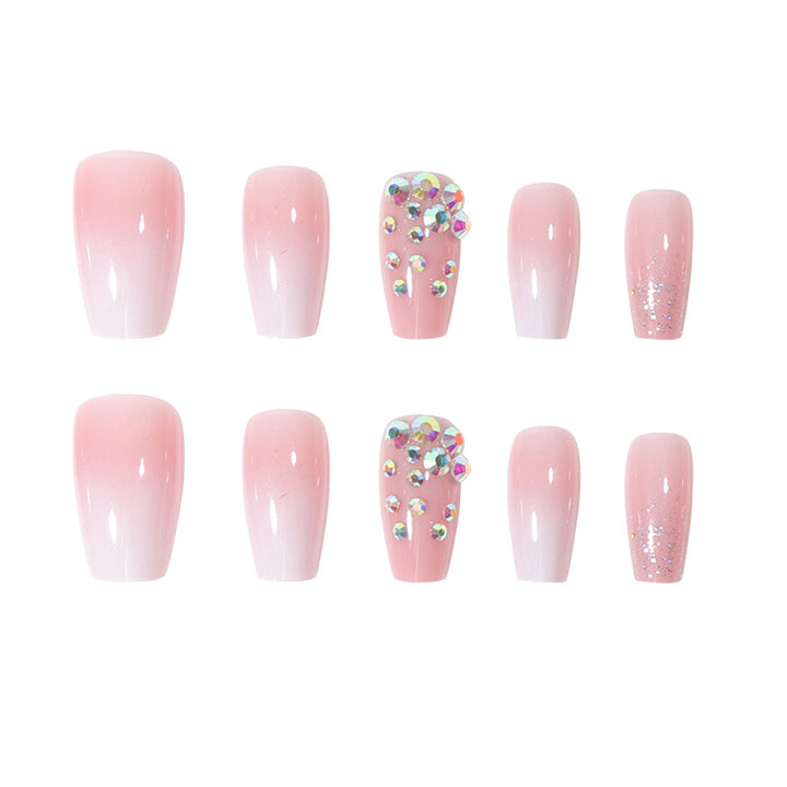 Glamorous Long Press-On Nails with Rhinestone and Gradient Design Bowlift