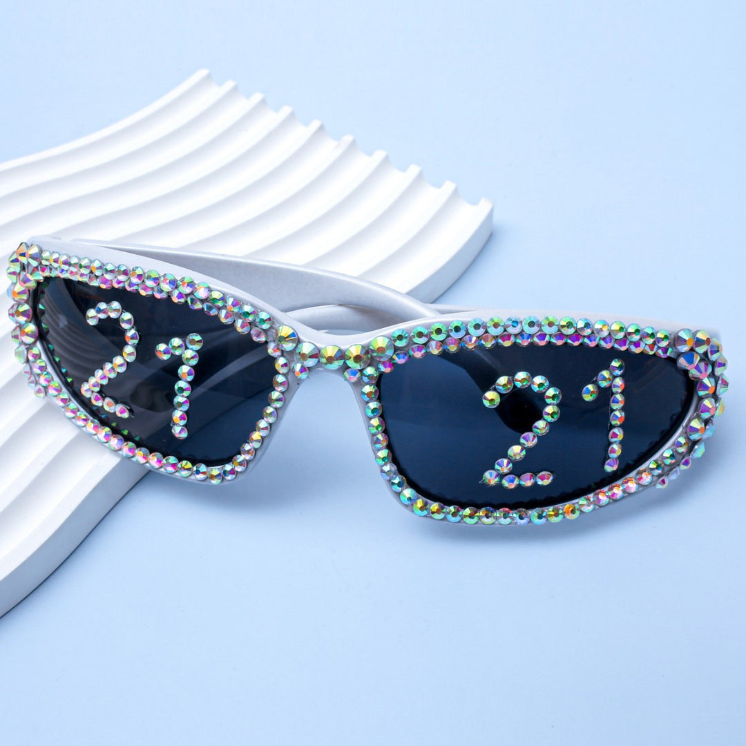 Women Glamorous Rhinestone Sunglasses with Custom Designed Inscription Bowlift