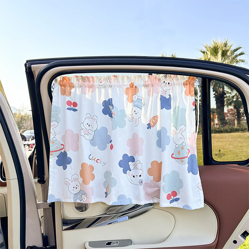 Unisex nan sun protection car curtain with elastic fastening strap and opaque cotton blend Bowlift