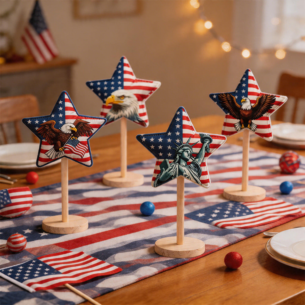 Unisex decorative fabric stars on wooden stand table decoration Bowlift