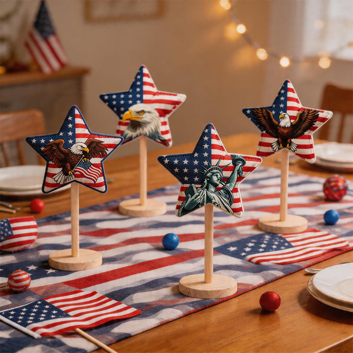 Unisex decorative fabric stars on wooden stand table decoration Bowlift