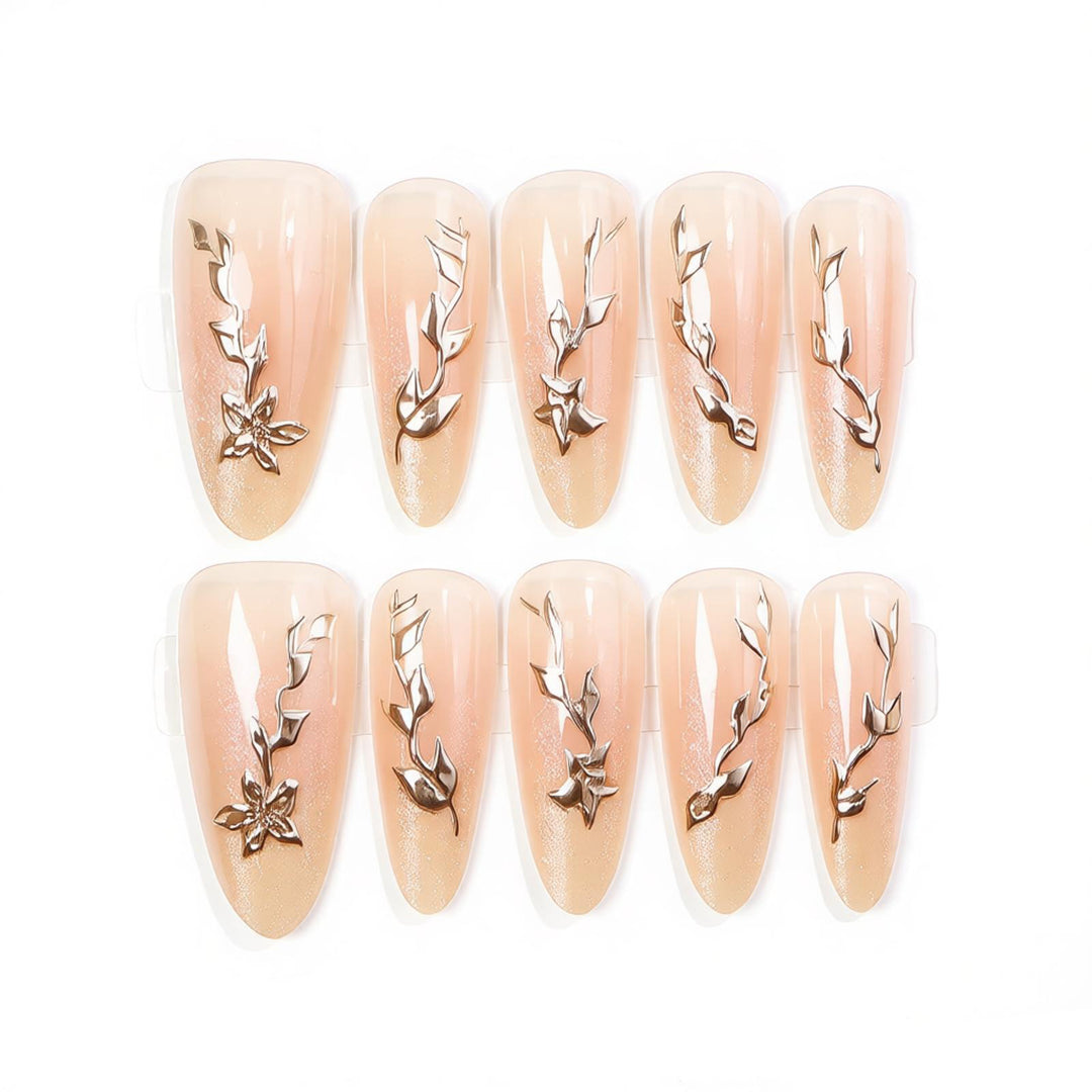 Artistic Acrylic Press-On Nail Set with Floral Embellishments Bowlift