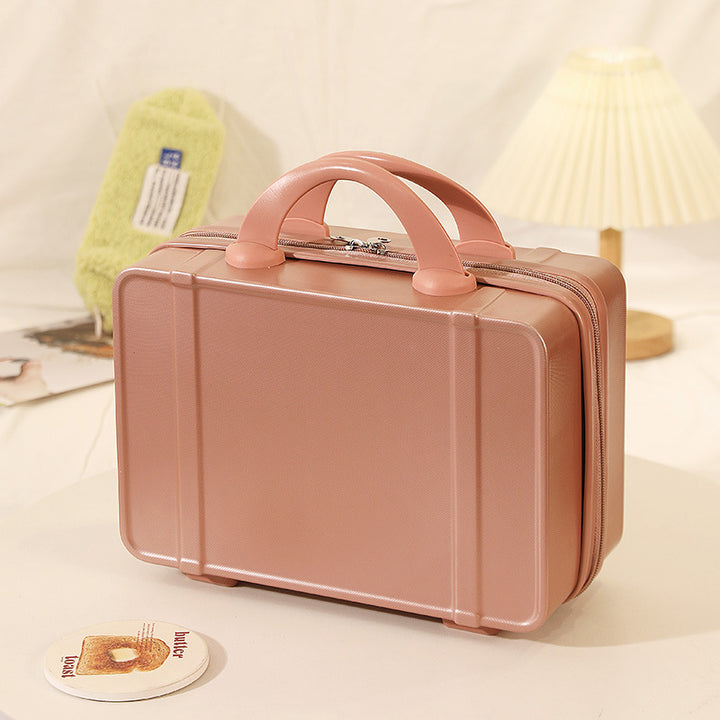 structured hard-shell vanity travel case with dual top handles and lockable zipper Bowlift