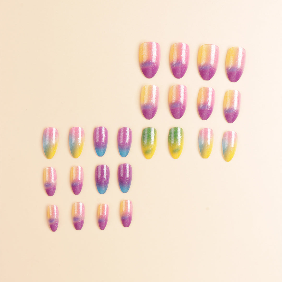 Colorful Ombre Glitter Press-On Nails Bowlift