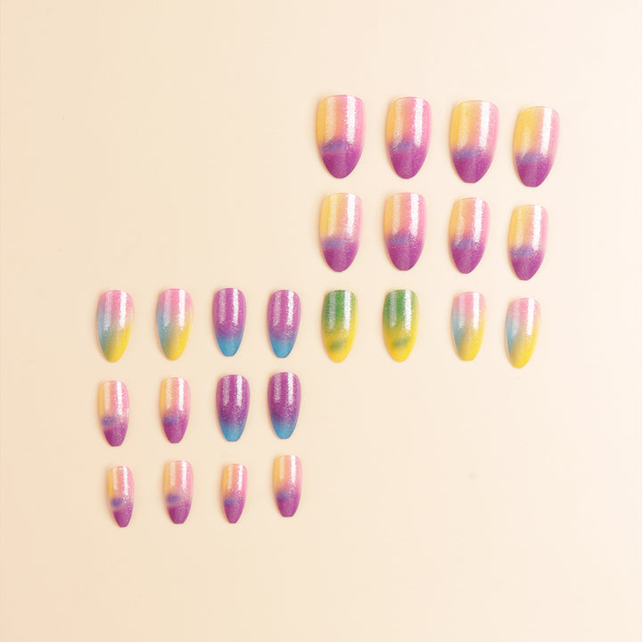 Colorful Ombre Glitter Press-On Nails Bowlift