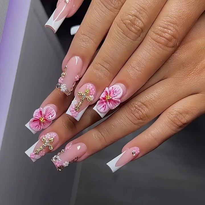 Decorative Floral Acrylic Nail Art Extensions Bowlift