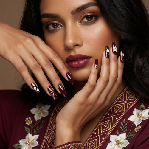 Trendy artificial nails with floral accents Bowlift