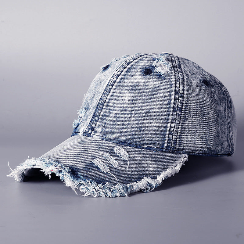 Men's Distressed Vintage Denim Baseball Cap Bowlift