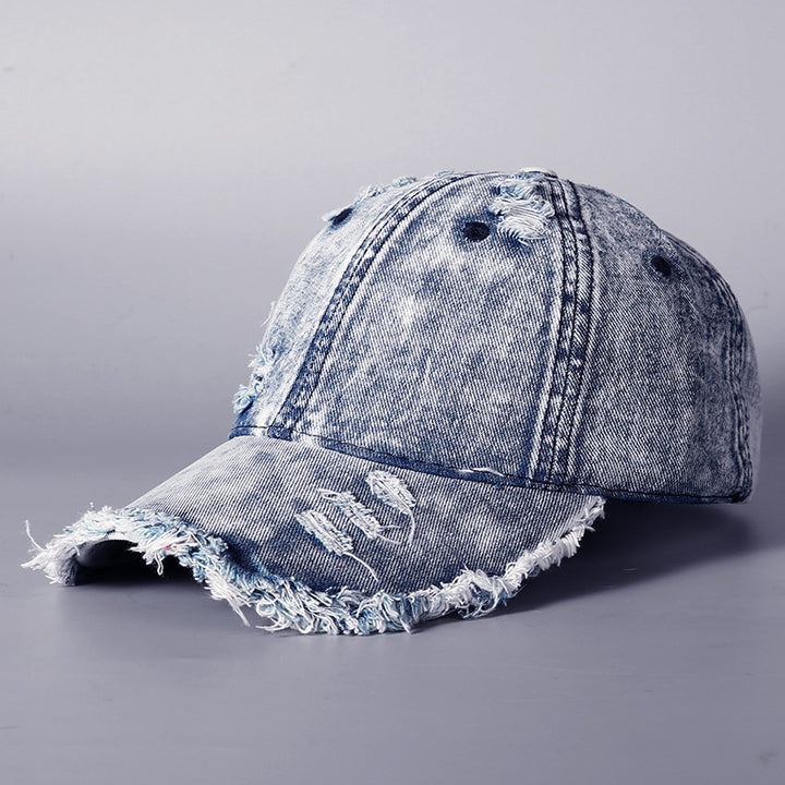 Men's Distressed Vintage Denim Baseball Cap Bowlift