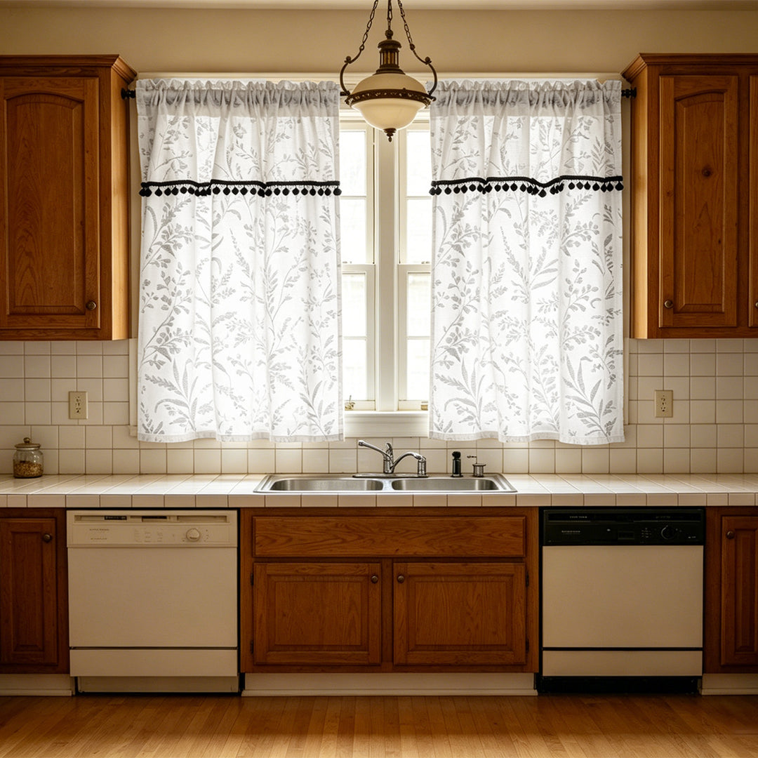 Floral Print Kitchen Curtain Set