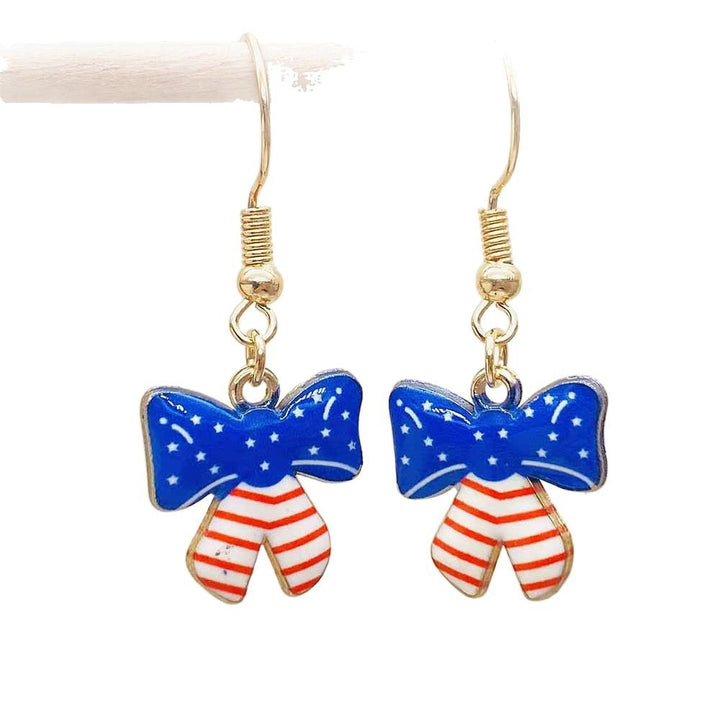 Women's Independence Day patriotic enamel flag dangle earrings with hypoallergenic fishhook wires Bowlift