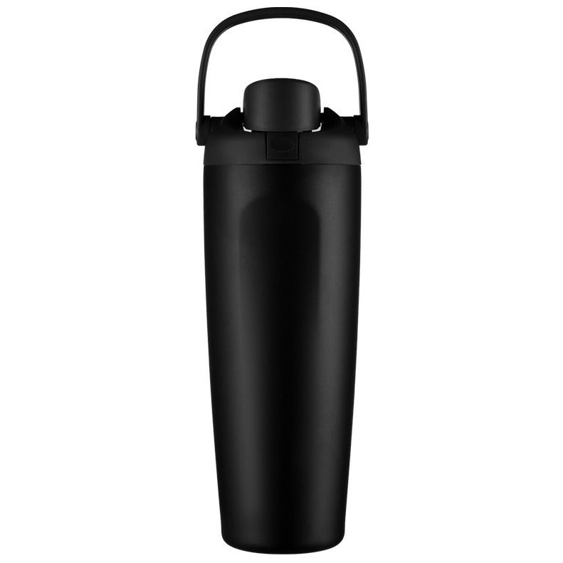 Unisex double-walled vacuum drinking bottle made of stainless steel with one-handed click closure and carrying handle Bowlift