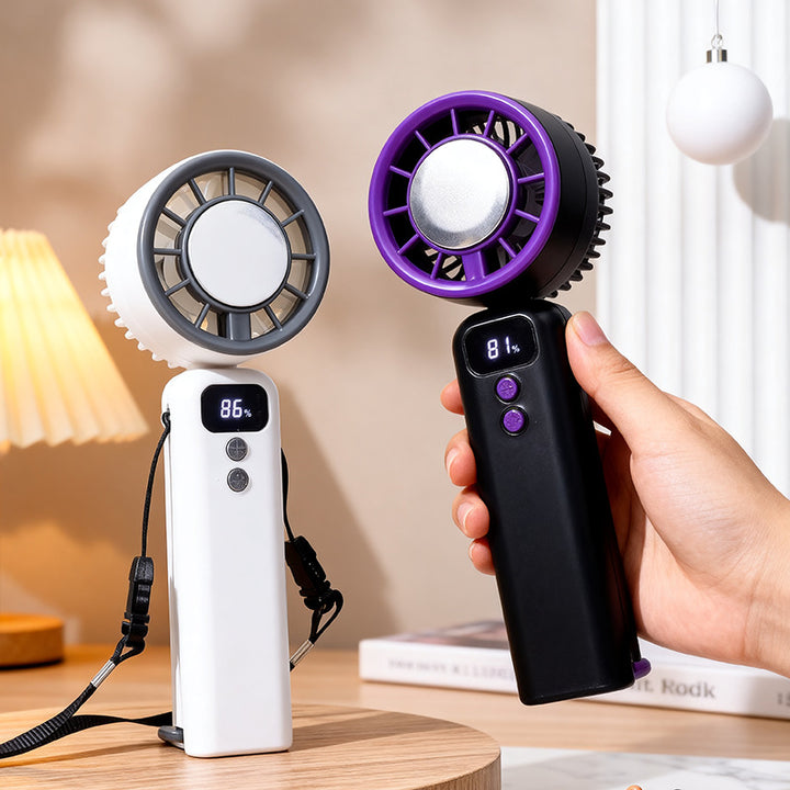 Women's Portable USB Hand Fan with Digital Control Display Bowlift