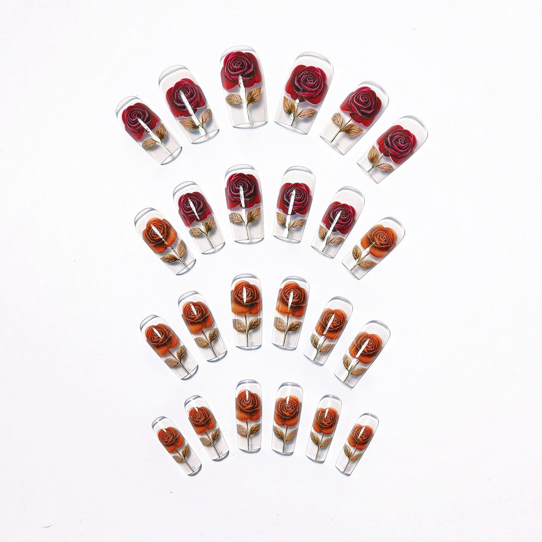 Elegant artificial nails with rose motifs Bowlift