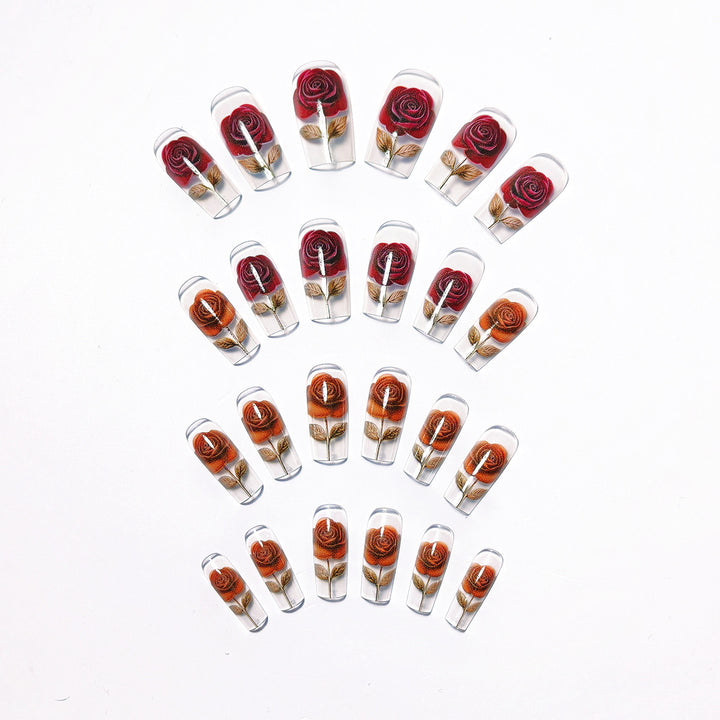Elegant artificial nails with rose motifs Bowlift