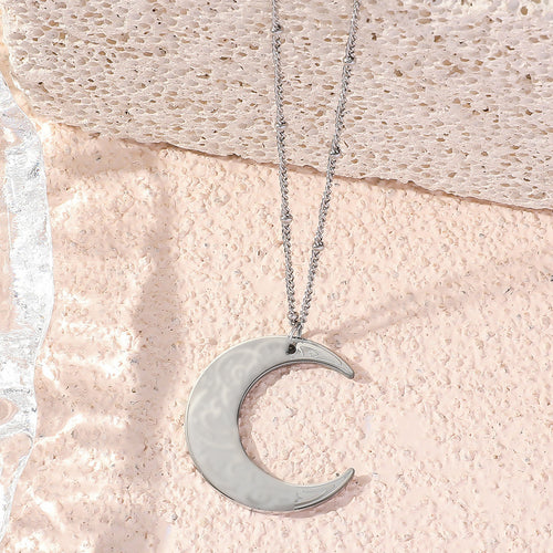 Crescent moon pendant long beaded chain necklace Bowlift