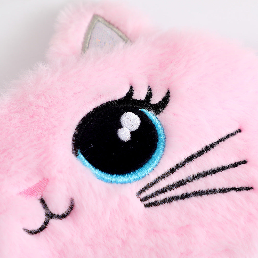 Women's cozy sleep mask in cat shape with embroidered face, soft plush ears, and adjustable satin ribbon Bowlift