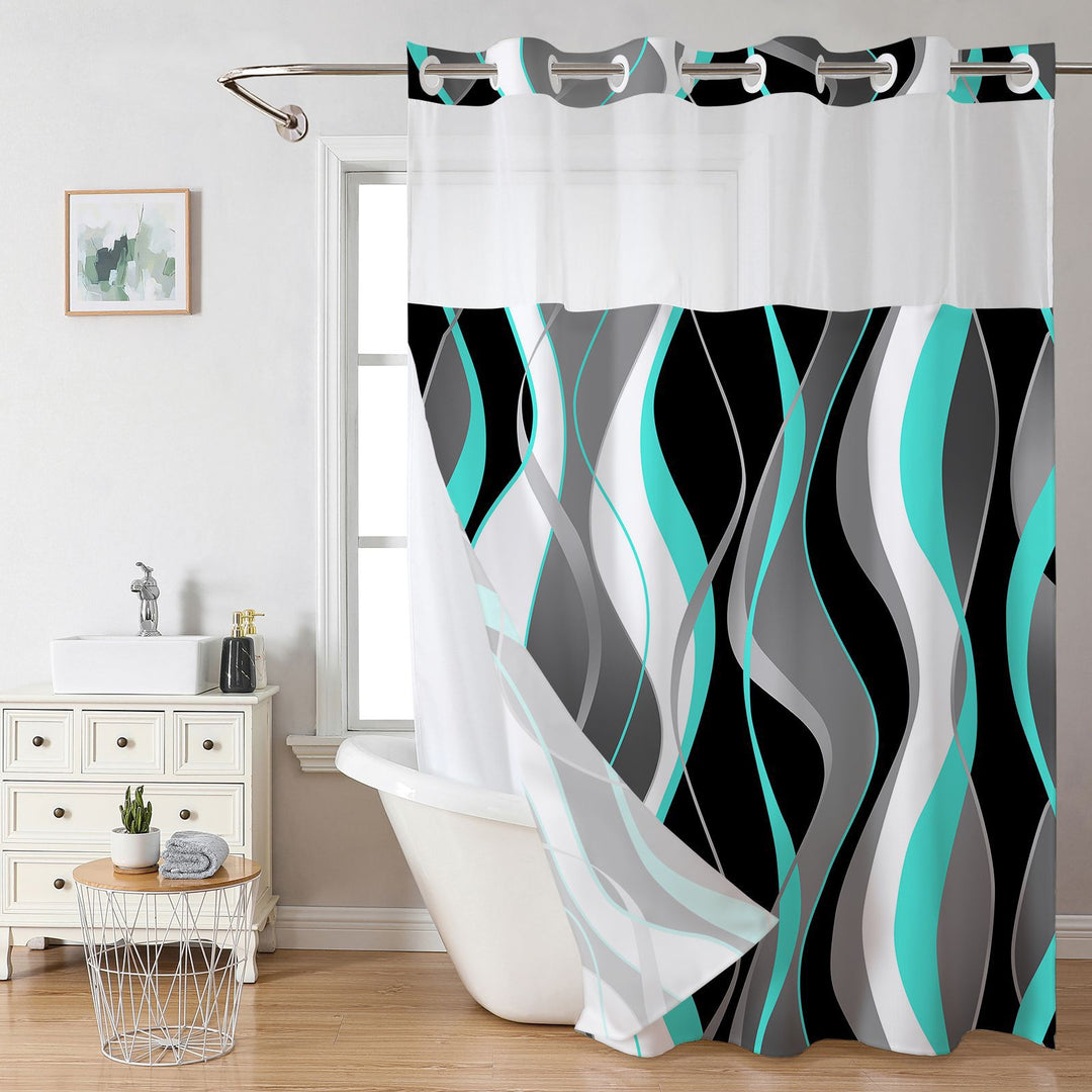 Modern Abstract Wave Pattern Shower Curtain Bowlift