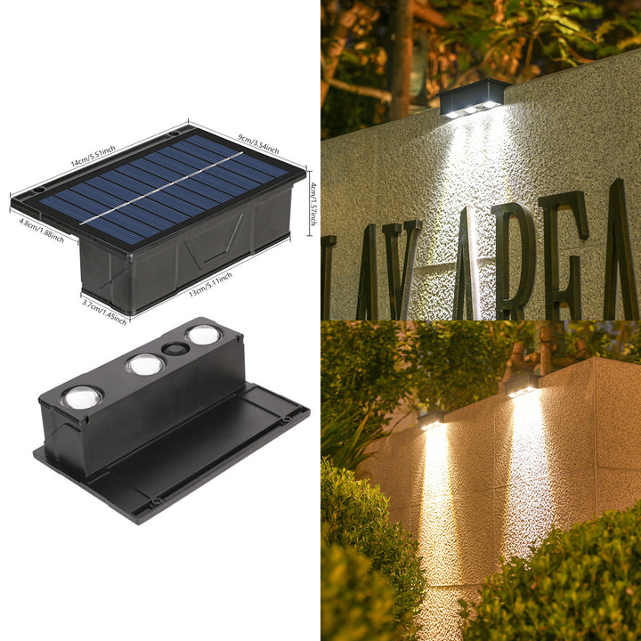 Outdoor Solar RGB Dual-Beam Wall Light With Integrated Photovoltaic Panel And Weather-Resistant Mounting Base Bowlift