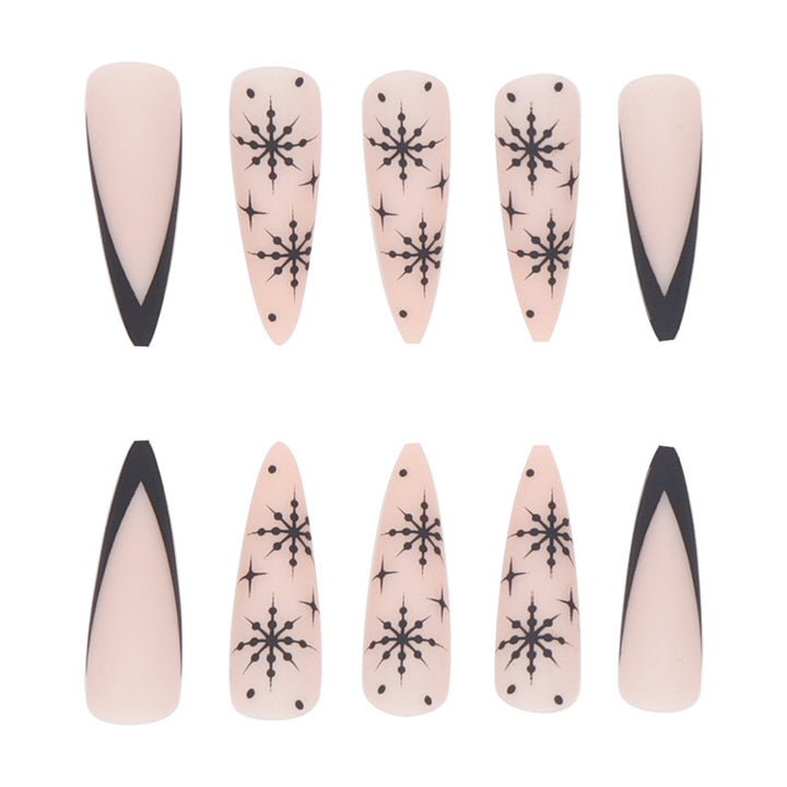 Long Stiletto Press-On Nail Art with Snowflake Design Bowlift