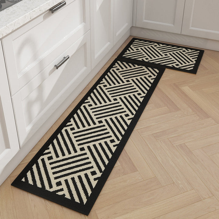 Non-Slip Geometric Woven Kitchen Runner and Mat Set Bowlift