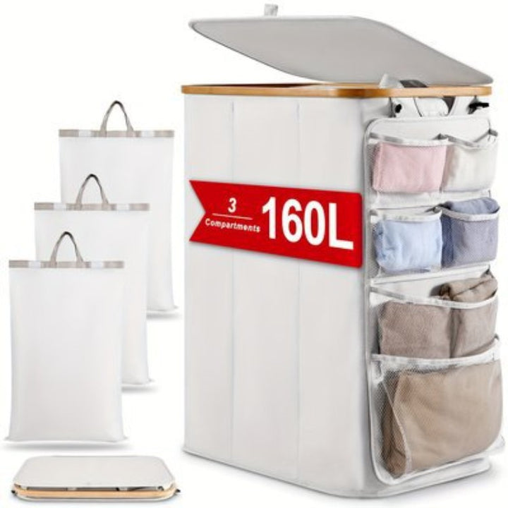 Multifunctional laundry storage box with bamboo lid Bowlift