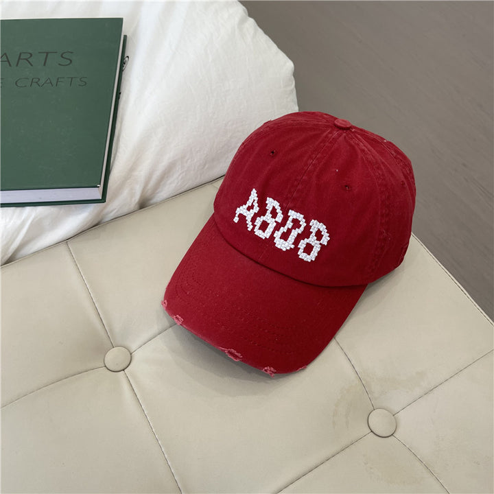 Women's Distressed Cotton Baseball Cap with Graphic Detailing Bowlift