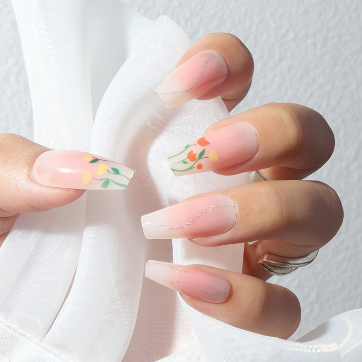 Floral-Designed Long Press-On Nails Bowlift