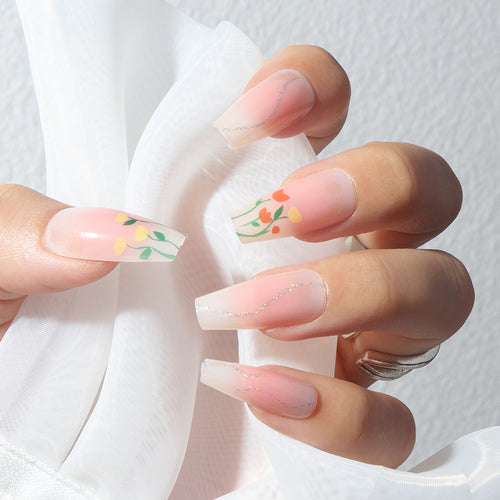 Floral-Designed Long Press-On Nails Bowlift
