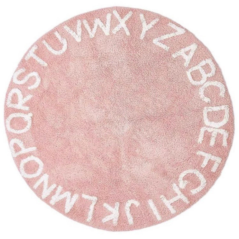 Round Alphabet Playroom Rug Soft Non-Slip Educational Floor Mat Bowlift